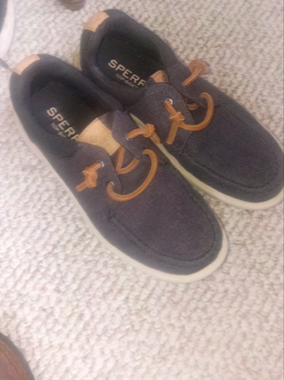 Sperry Navy Canvas Boat Shoes with Brown Leather Laces For Women
